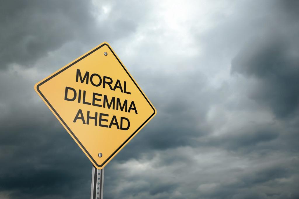 Road Warning Sign, Moral Dilemma Ahead , 3d render