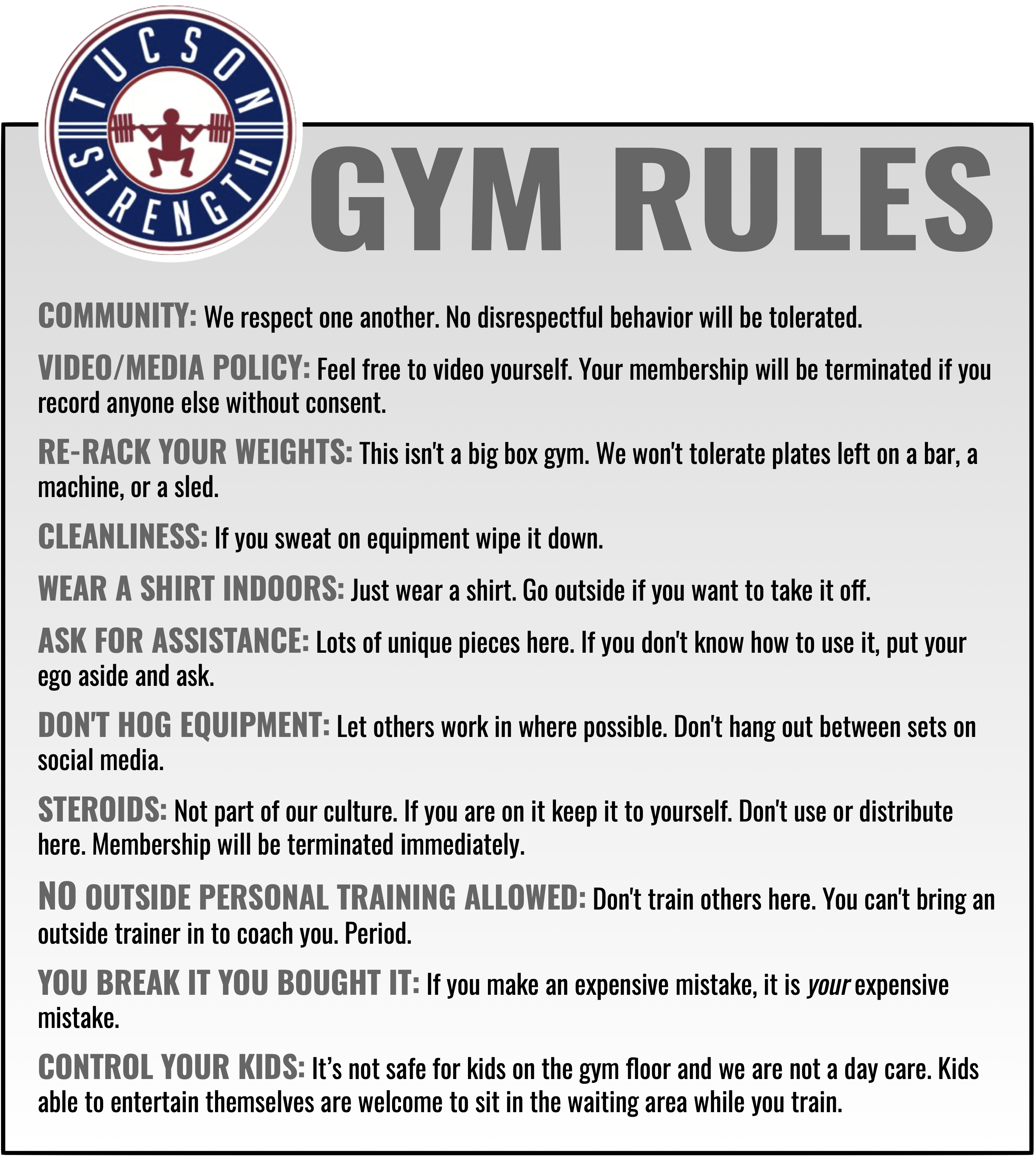 Gym Rules Tucson Strength
