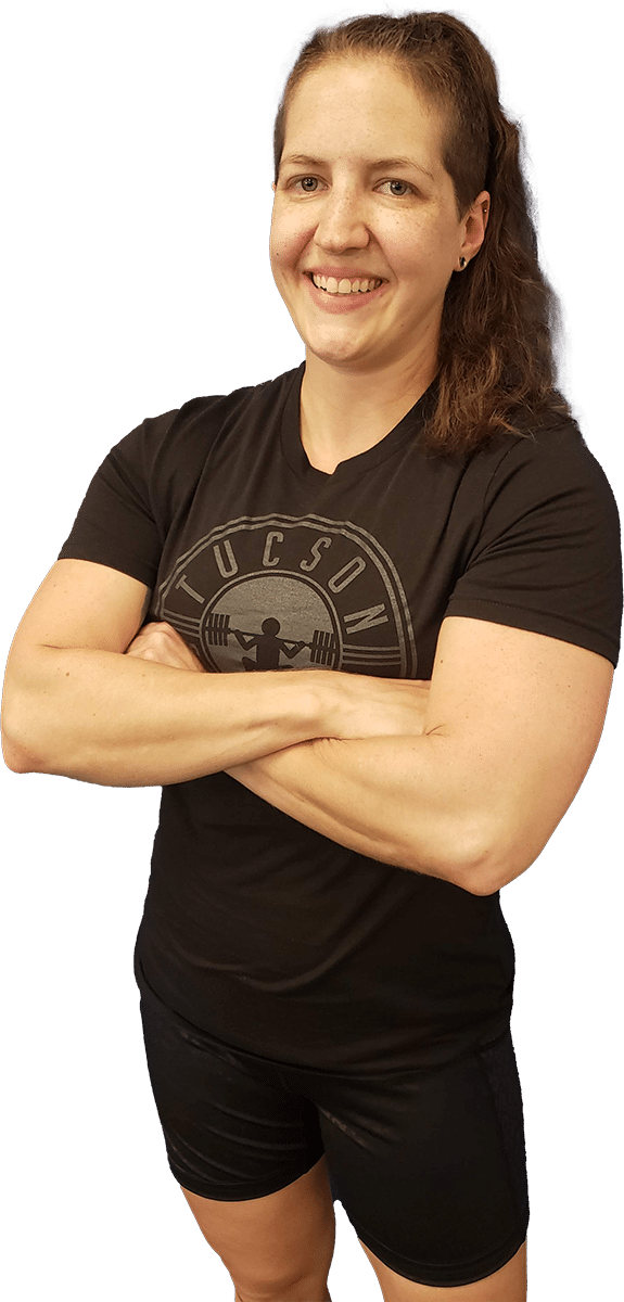 Image of Greta Eastburn, a seasoned personal trainer and group coach at Tucson Strength Gym, specializing in Precision Nutrition coaching.